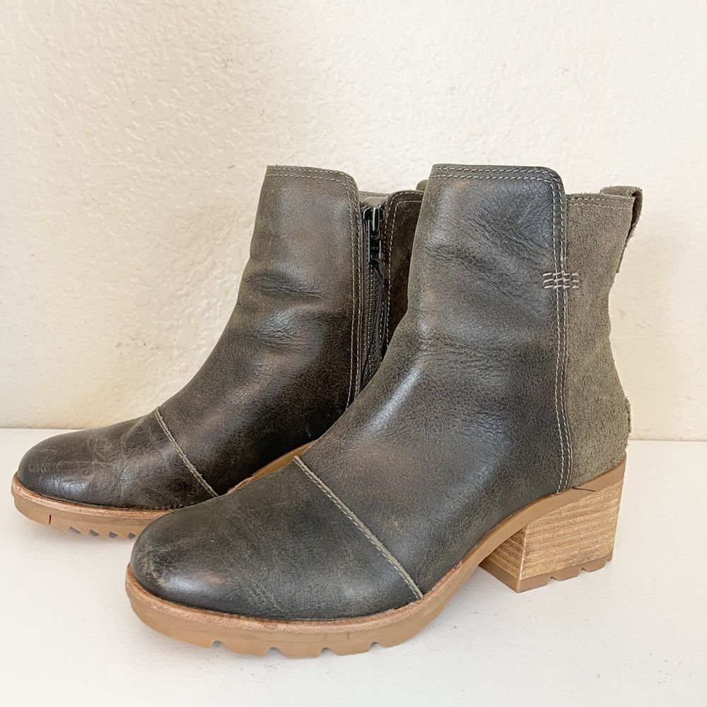 Sorel Cate Bootie Ankle Boot Leather Block Heel Major Brown. 7 - Picture 6 of 13
